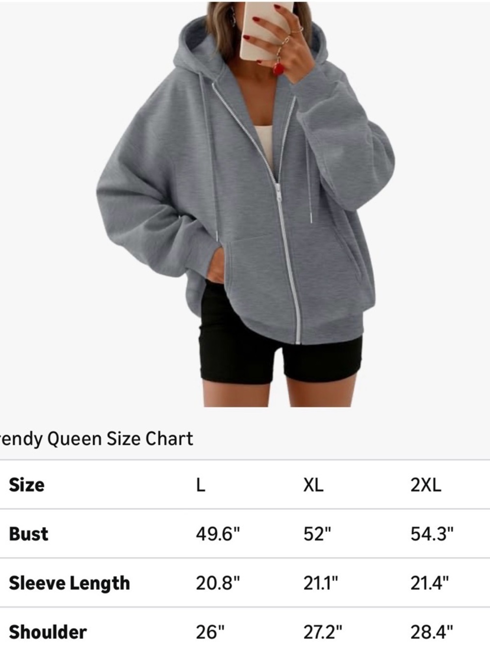 Trendy Queen Gray Oversized Zip Up Hoodie Women Cozy Fleece Sweatshirt Jacket - Picture 5 of 5